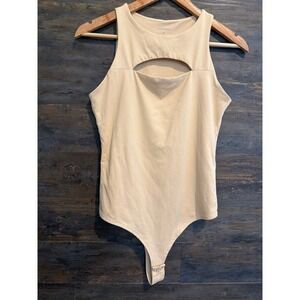 Kikiberry Beige Cutout Sleeveless Bodysuit Tan Snap Closure Medium